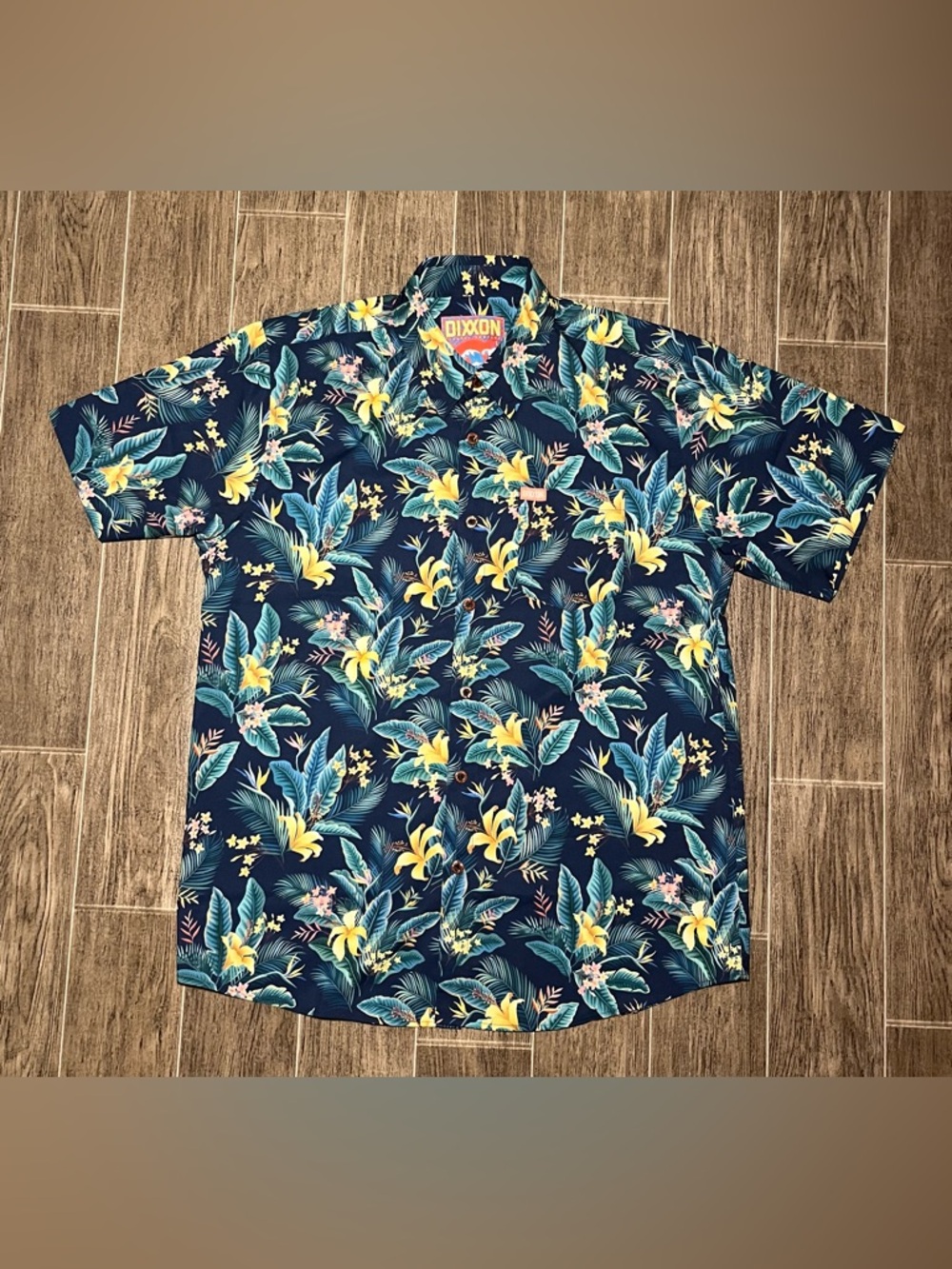 Dixxon Flannel Mahalo Aloha Hawaiian Floral Blue Short Sleeve Shirt Mens Large